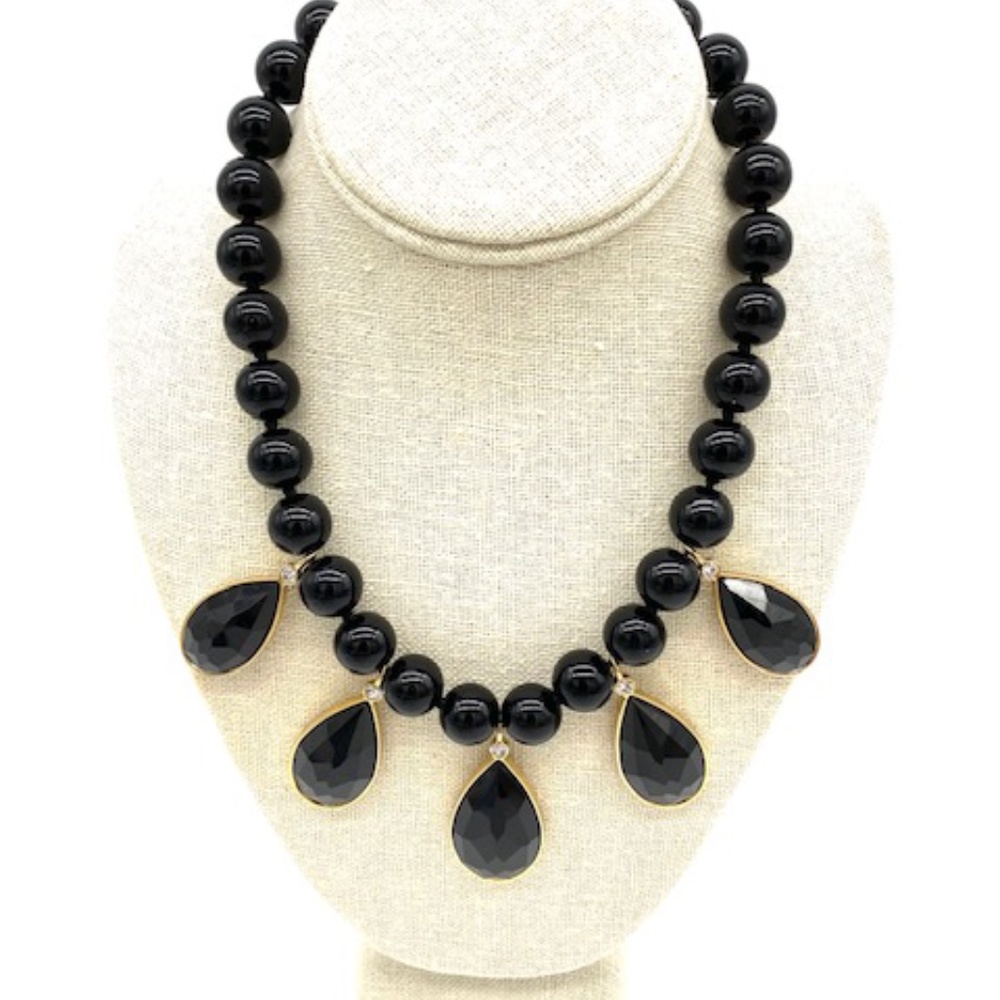 Brand New Kate Spade New York "true Colors" Black Teardrop Statement Necklace